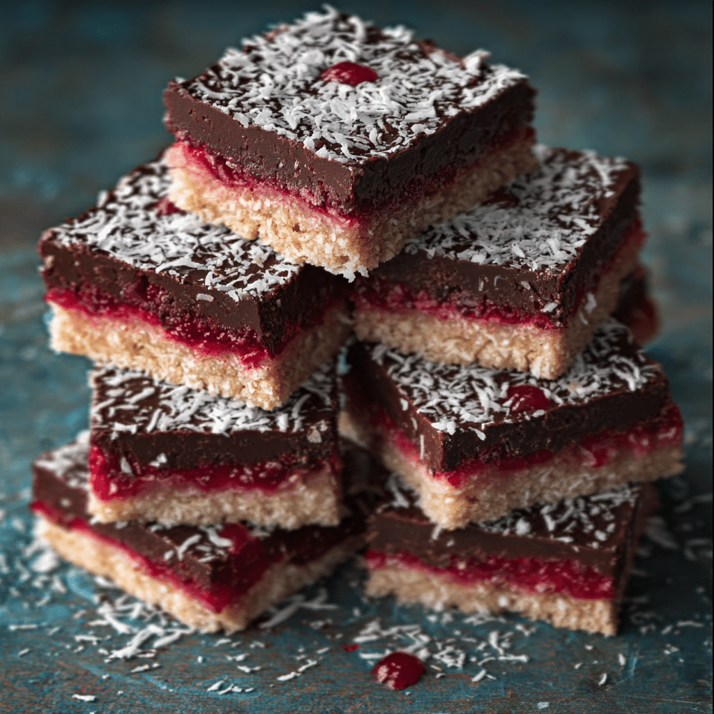 Chocolate Raspberry Coconut Slices