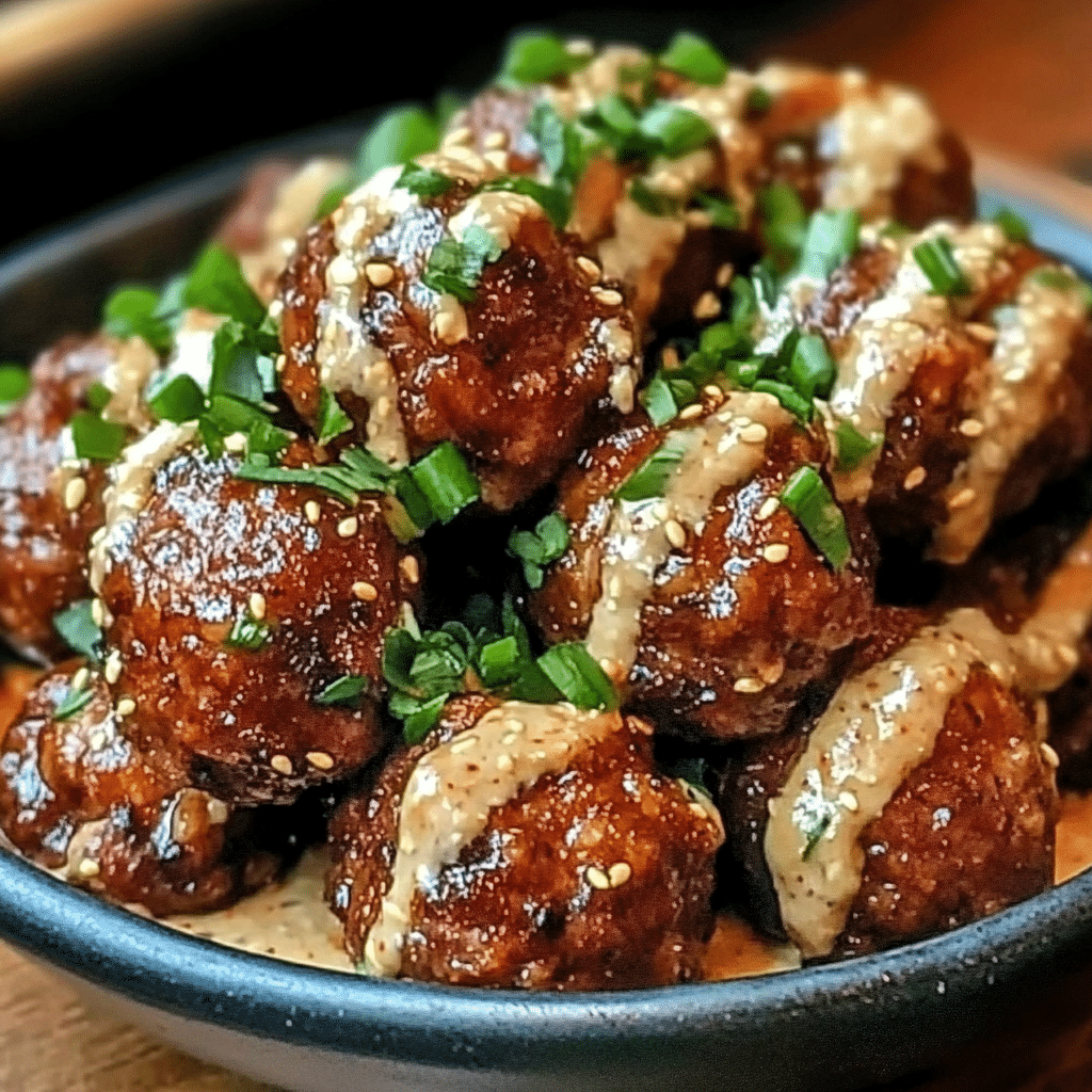 Korean BBQ Meatballs with Spicy Mayo Dip