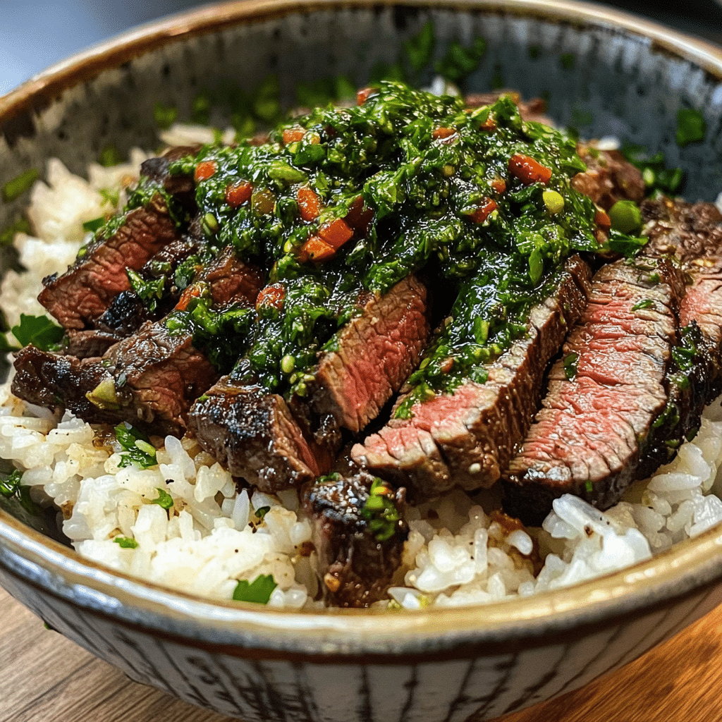 Skirt Steak Rice Bowls with Chimichurri