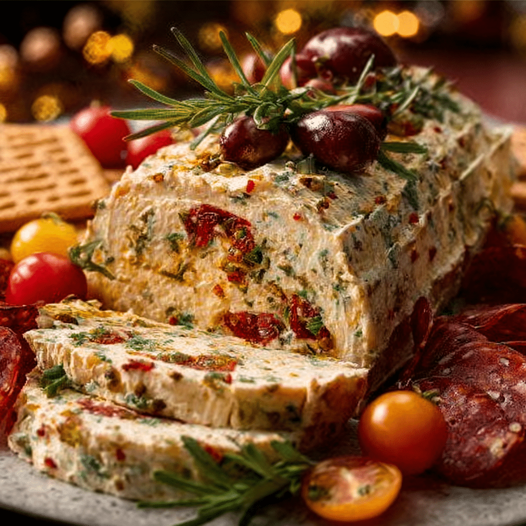 Festive Holiday Antipasto Cream Cheese Log