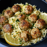 Greek Chicken Meatballs with Lemon Orzo