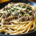 Cheesy Garlic Butter Linguine Beef