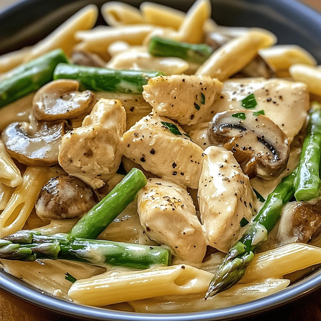 Creamy Mushroom Asparagus Chicken Penne
