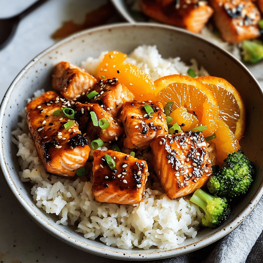 Quick orange ginger salmon bowls