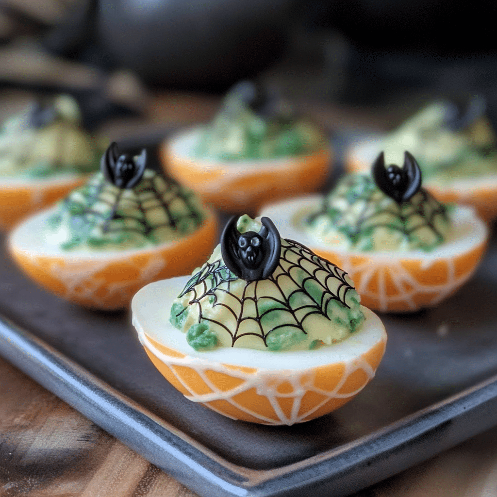 Spooky Spiderweb Deviled Eggs