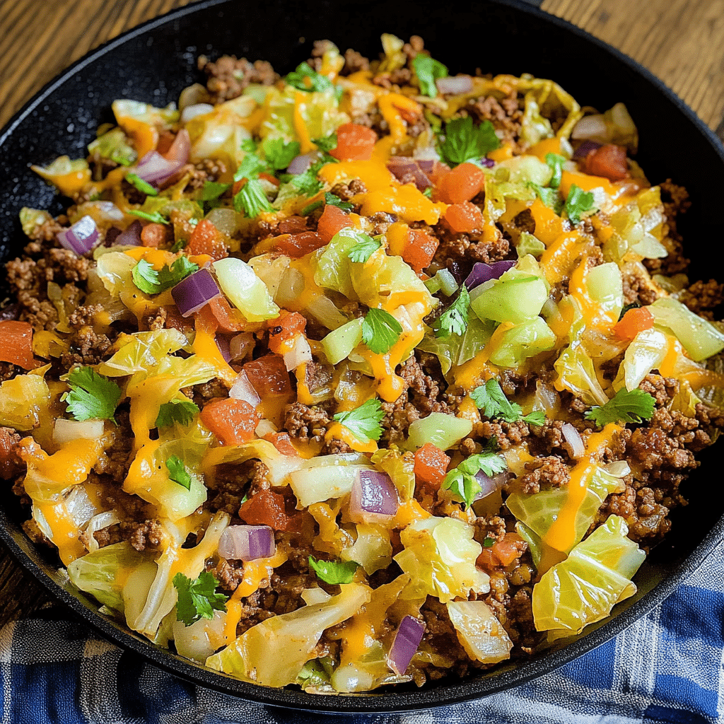 Tex Mex Ground Beef Cabbage Skillet