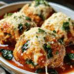 Baked Chicken Ricotta Meatballs with Spinach