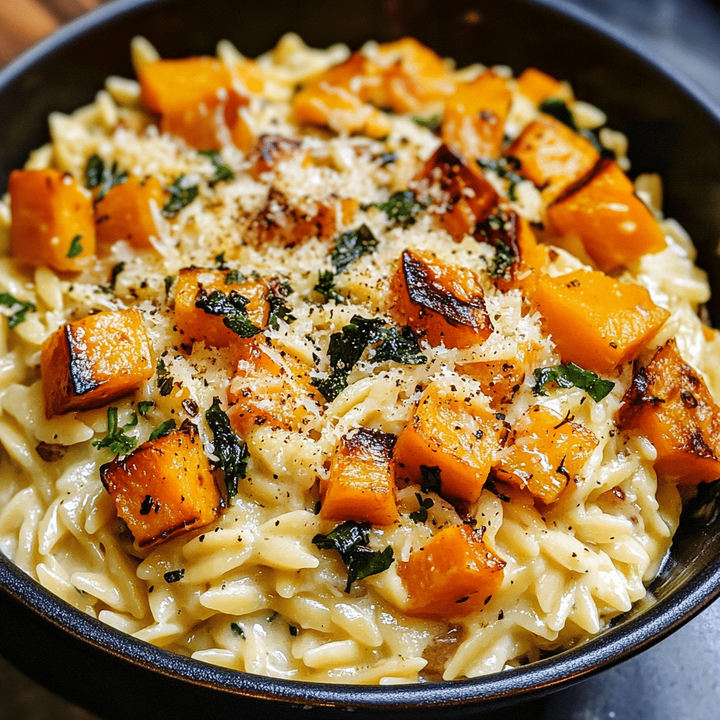 Creamy Orzo Pasta with Roasted Butternut Squash Recipe