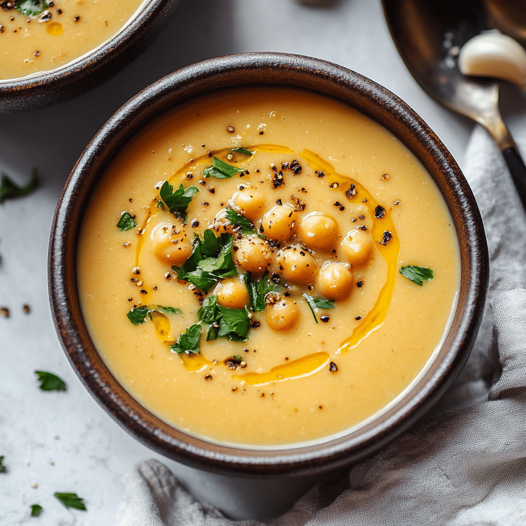 Creamy Roasted Garlic Chickpea Soup