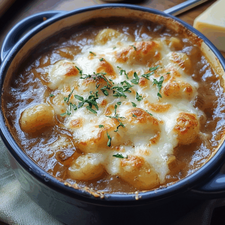 French Onion Gnocchi Soup with Gruyere