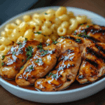 High Protein Honey Garlic Butter Chicken with Mac & Cheese