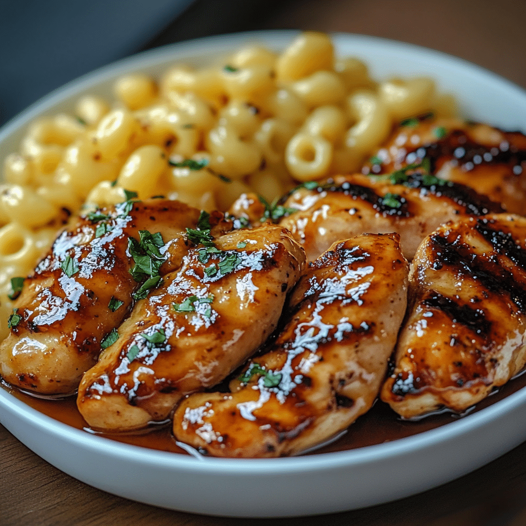 High Protein Honey Garlic Butter Chicken with Mac & Cheese
