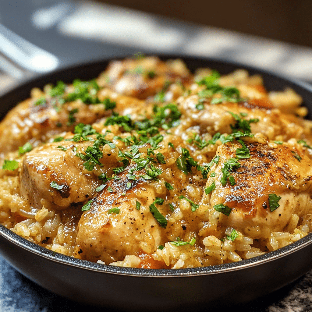 One Pan Smothered Chicken and Rice