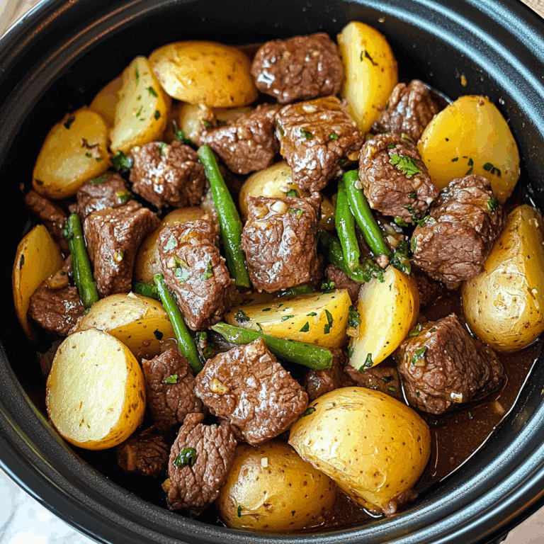 Slow Cooker Garlic Butter Beef Bites & Potatoes