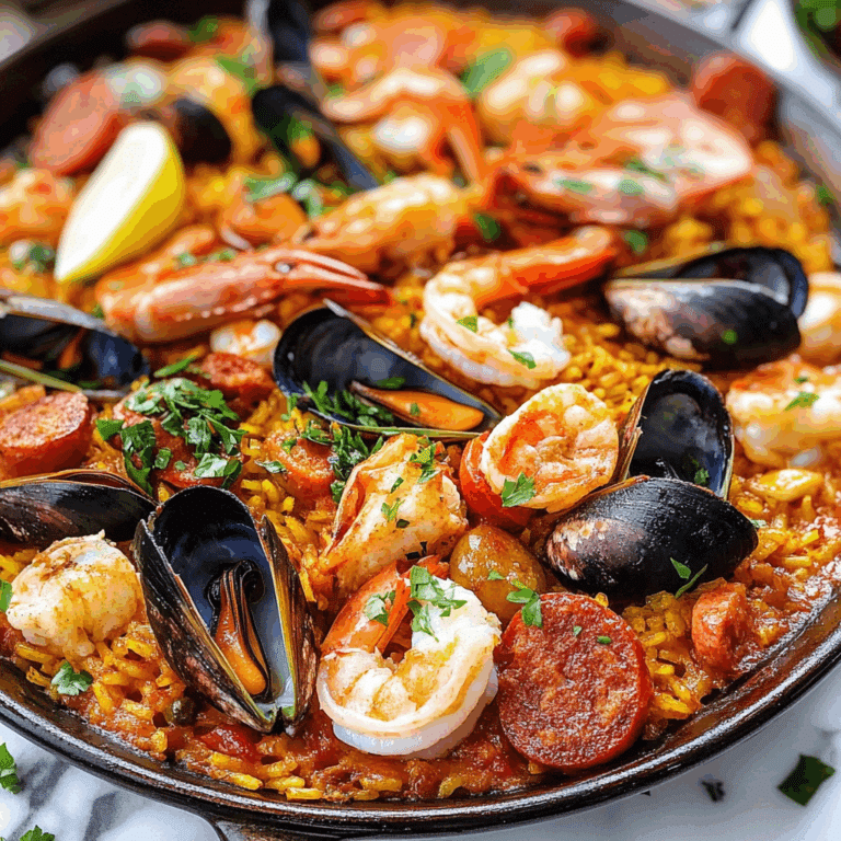 Spanish Paella with Seafood and Chorizo