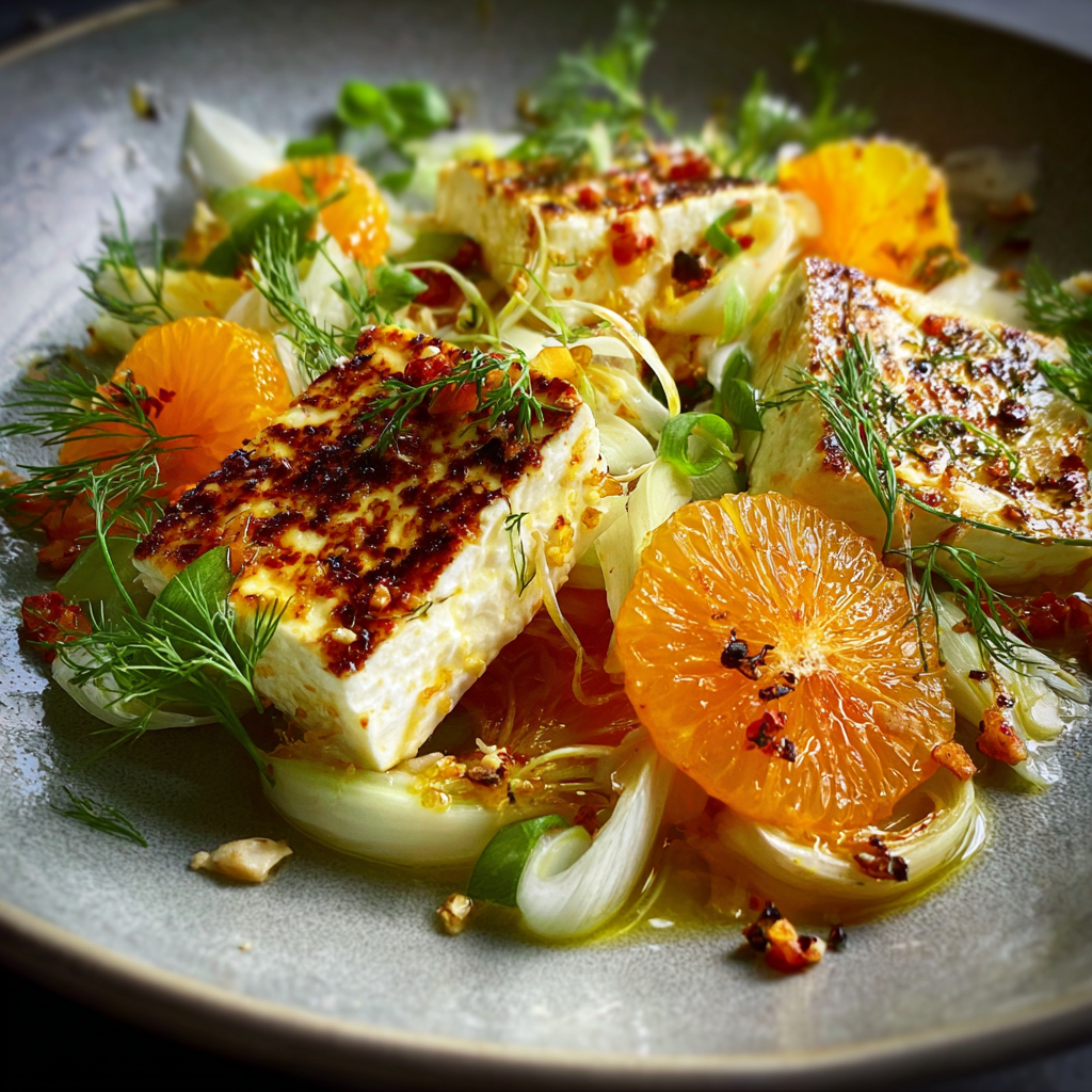 Baked feta salad with mandarin and fennel