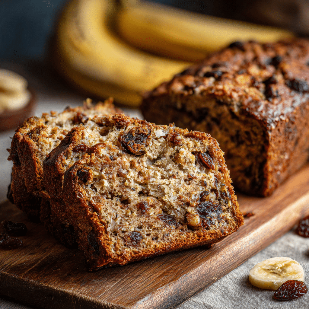 Healthy Banana Bread with Wholemeal Flour and Dried Fruit