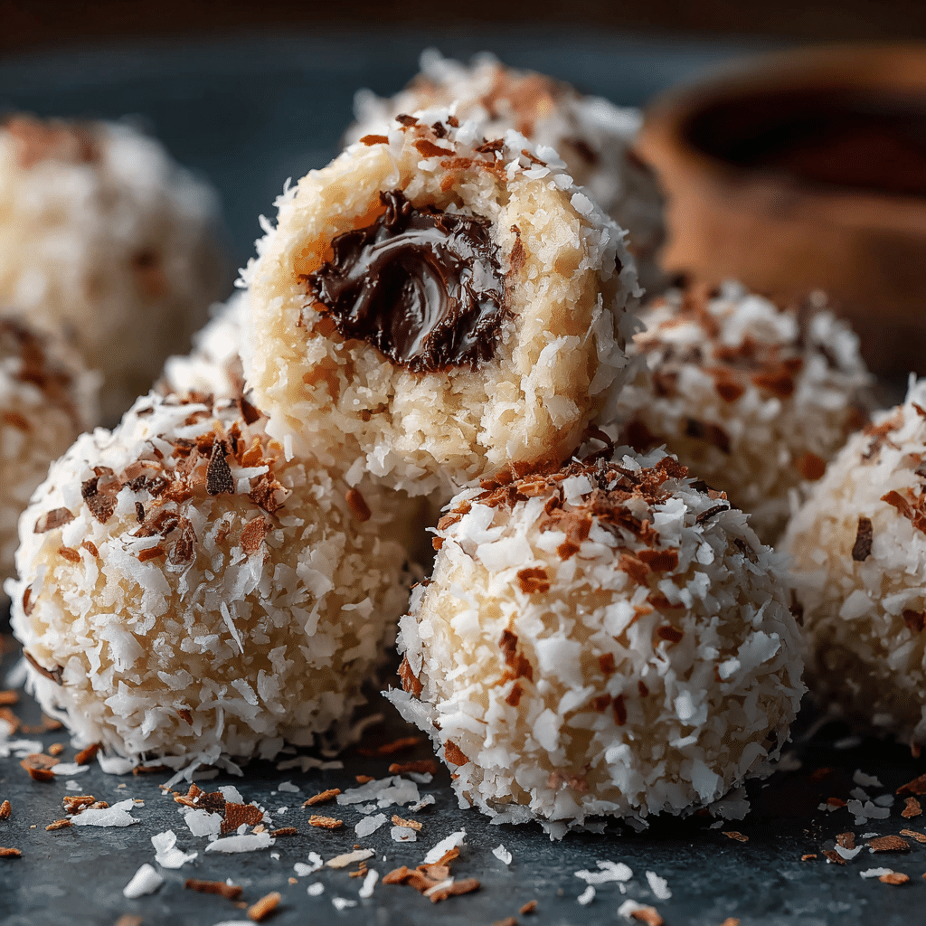 No Bake Coconut Cookie Balls with Chocolate Centers