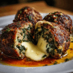Spinach Garlic Meatballs Stuffed with Mozzarella