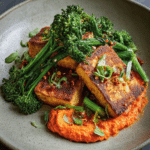 Crispy Tofu Steaks with Broccoli Rabe and Romesco
