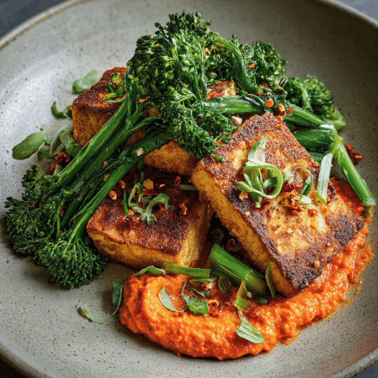 Crispy Tofu Steaks with Broccoli Rabe and Romesco