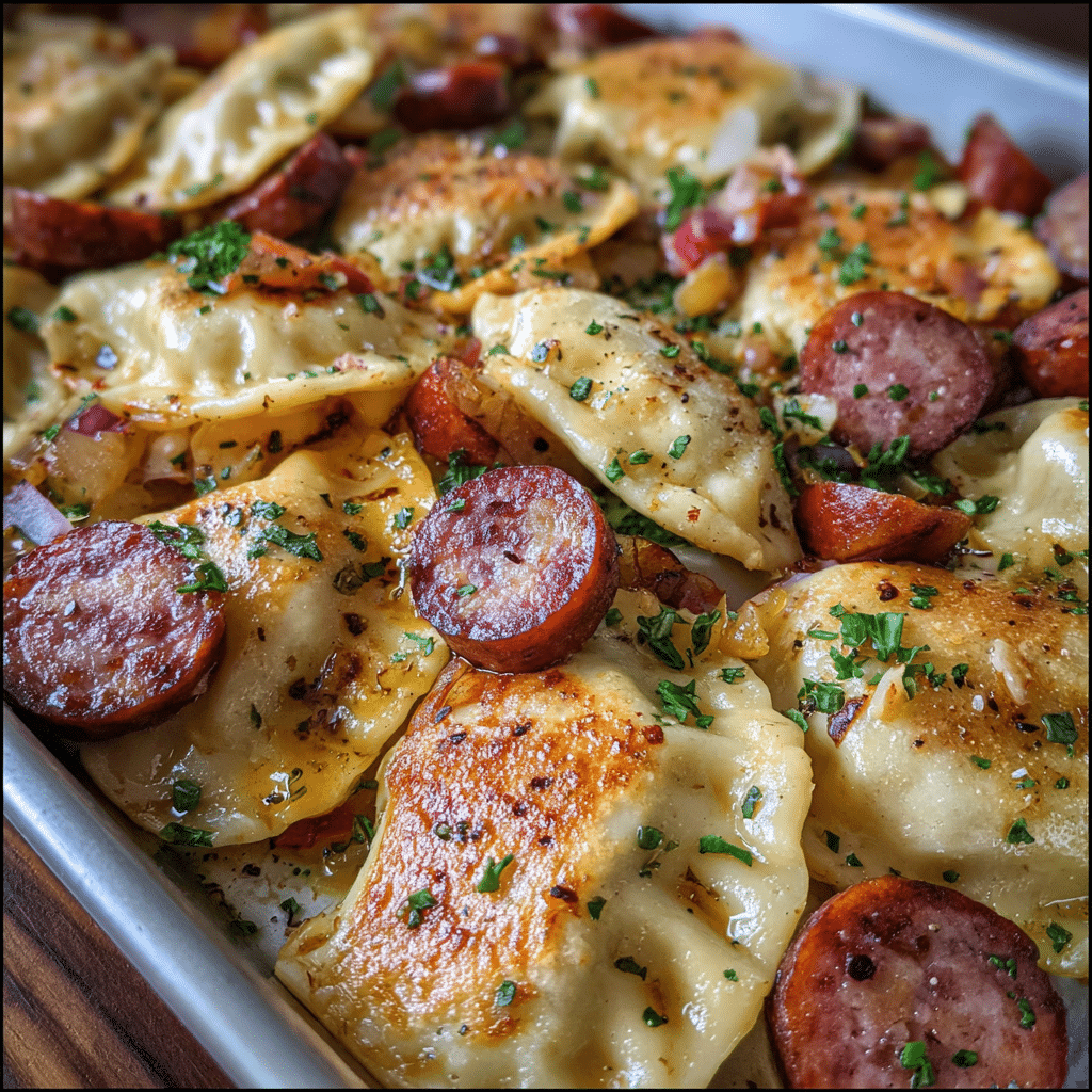 Sheet Pan Pierogies and Kielbasa
